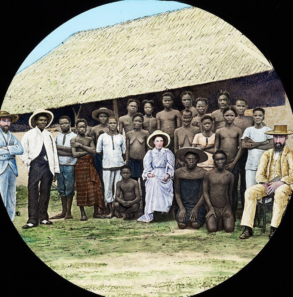 Missionaries and a Congolese community in the Congo, circa 1900 to 1915