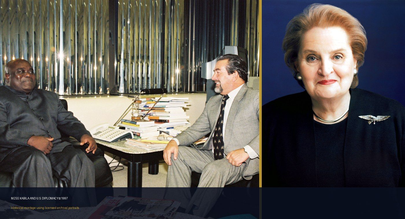 Historical montage of President Laurent-Désiré Kabila and United States Secretary of State Madeleine Albright