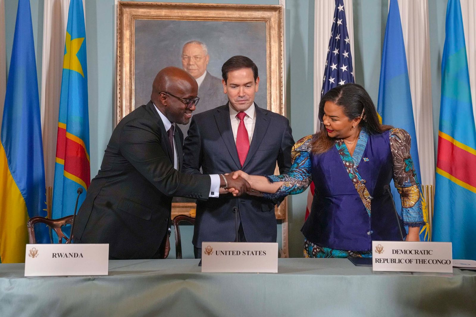 Secretary of State Marco Rubio hosts the Democratic Republic of the Congo–Rwanda peace agreement signing at the U.S. Department of State in June 2025.
