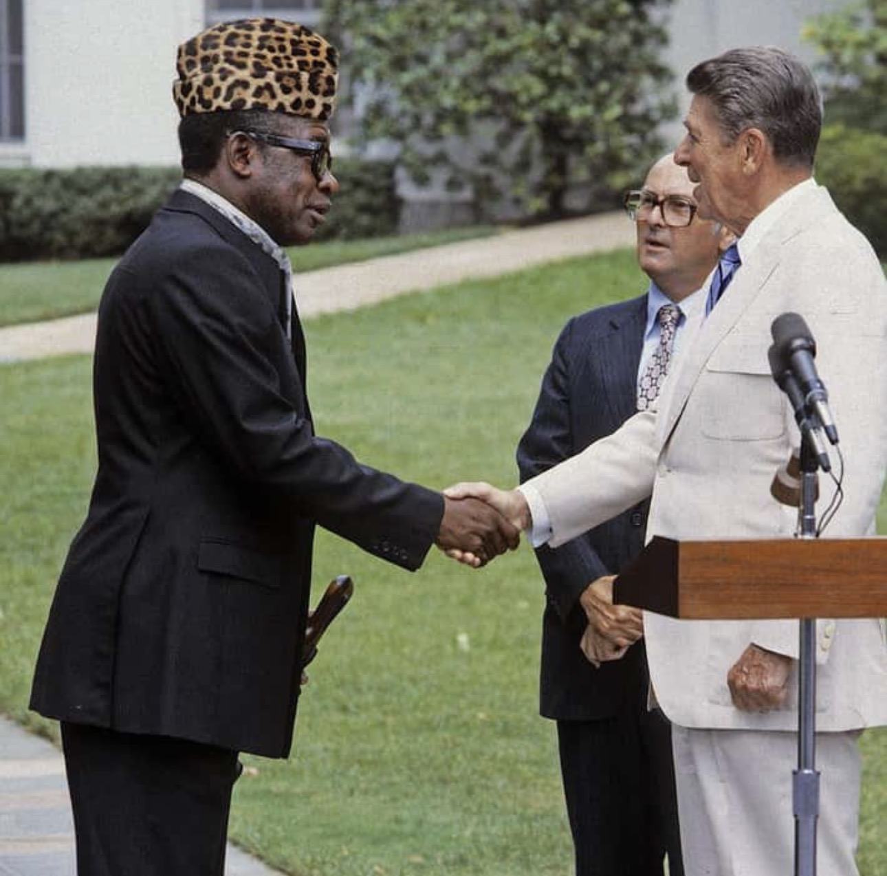 President Mobutu Sese Seko shaking hands with President Ronald Reagan